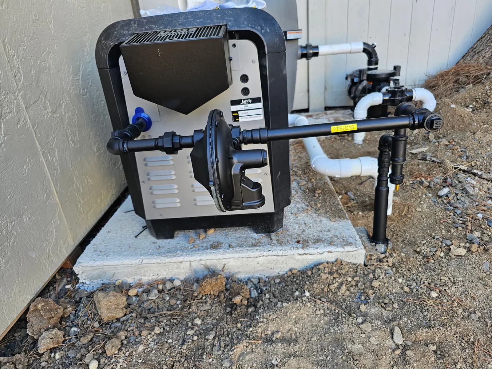 Gas line connection serving a pool heater