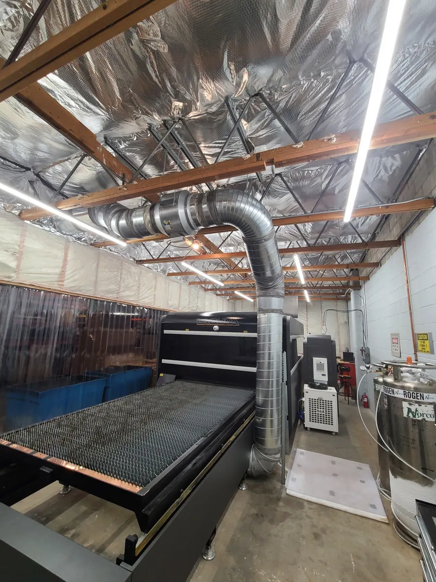 Garage mechanical system with ductwork and equipment